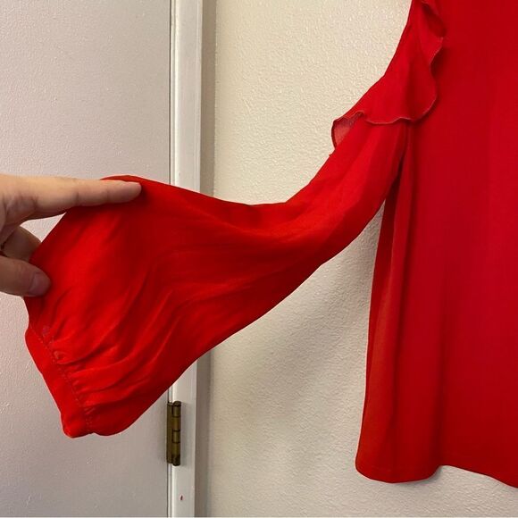 Halogen Nordstrom HA372331 MI RED PEPPER Cold shoulder long sleeve blouse top S - Picture 9 of 11